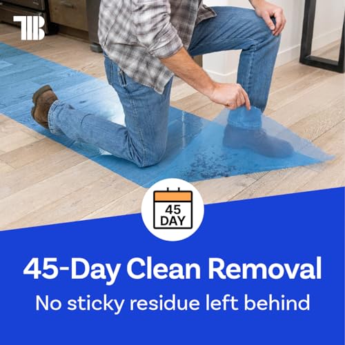 TapeManBlue Floor Protection Film, 36" x 200', Made in USA, Blue Self Adhesive Floor Protector Tape for Moving, Painting and Construction, Temporary Covering to Shield Hardwood, Tile, Hard Surfaces