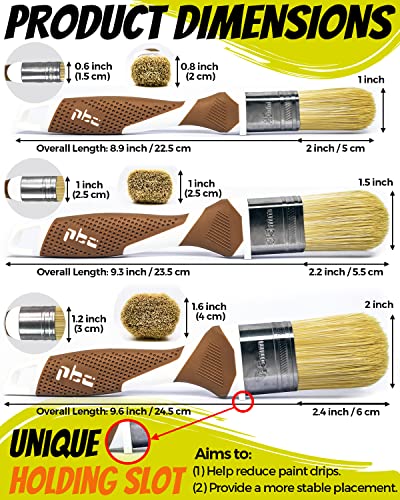 3 Pack Professional Paint Brushes Set, 1", 1.5", 2" Synthetic Bristles, Easy-Grip Rubber Handle, Furniture Cabinet Paint Brush, Chalk Paint Brush, Ultra-Smooth Finish, Large Paint Absorption