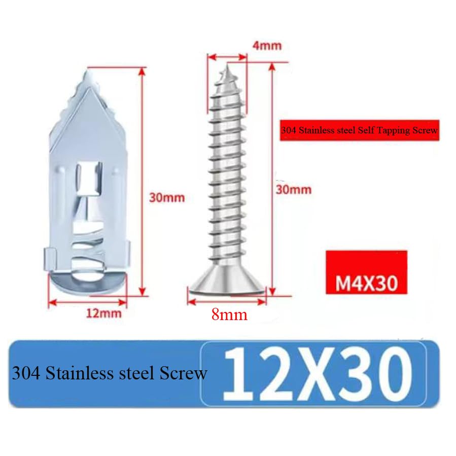 80pcs Silver Self Drilling Drywall Anchor Kit, Carbon Steel Zinc Expansion Wall Anchors (0.47x1.18 Inch) with Self Tapping Screw Heavy Duty, Easy Application No Drill or Holes in Wall. - color: Silver (0.47x1.18inch)