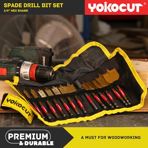 Spade Drill Bit Set, 13pcs Paddle Bits in SAE, 1/4 Hex Shank Flat Wood Bits for Woodworking, 1/4" to 1-1/2" Spade Bits for Wood with Nylon Storage Pouch - style: 13pcs Spade Bits Set in SAE & 1/4" Drill Bit Extension