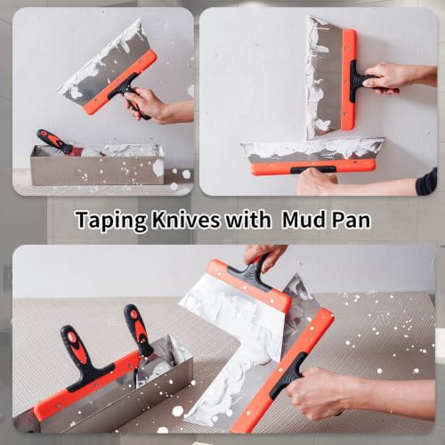 14Pcs Drywall Knife Set, Mud Pan for Finishing and Patching