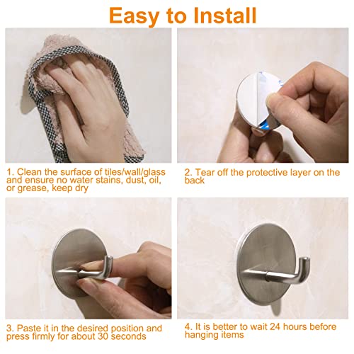 Silver Adhesive Hooks for Wall No Damage Heavy-Duty 15lb(Max) 8 Packs, Sticky Hangers for Hanging, Stainless Steel, Removable, Waterproof, Oilproof and Rustproof for Bathroom Kitchen Home - color: Silver