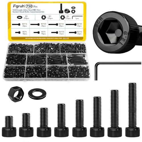750PCS M3 Hex Socket Screw Assortment Kit,M3x6/8/10/12/16/20/25/30 mm - size: M3 750pcs
