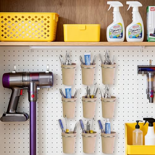 Pegboard Cups With Loops, 9 Pack Khaki Peg Board Pencil Holder Organizer - color: Khaki