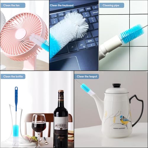 12 Pack Glass Tube Pipe Cleaner Brush Set, 17Inch Long Handle Nylon Brush | For Neck Bottle, 8.2 Inch Various Diameter Tube Straw Brush with Hook, 35 Inch Flexible Double Ended Hose Brush