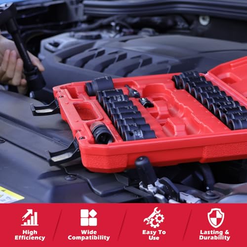 1/2" Drive Socket Wrench Set: 25-Piece SAE & Metric Impact Socket Ratchet Wrench Tool Set Socket Assortment with Storage Box for Repair Mechanic Garage - style: 1/2"Drive (25 PCS)