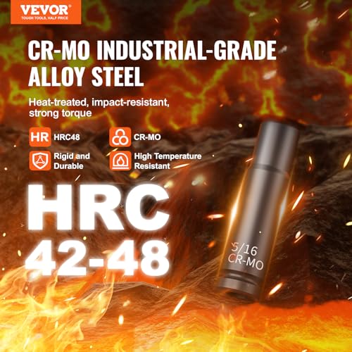 VEVOR Drive Impact Socket Set 1/4" - 48 Piece Deep & Shallow Socket Set SAE 3/16"-9/16" and Metric 4-15mm - 6 Point Cr-Mo Alloy Steel for Auto Repair - Easy-to-Read Size Markings Storage Case - size: 1/4" 48 PCS CR-MO