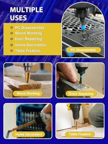 Handree 30pcs Impact Bit Set, Screwdriver Bit Set 11pcs, Hex Shank Drill Bit Set 16pcs, Step Drill Bit 3pcs, High Speed Steel Materialand Titanium Coating, S2 Alloy Steel Bits with Index Box - size: Assorted Bits (30 pcs)