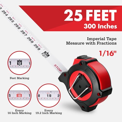 Arrow 25FT Auto-Lock Tape Measure, Easy Read Double Sided Measuring Tape
