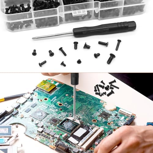 mankk 360PCS Laptop Screws 12 Sizes M2 M2.5 M3 Replacement Computer Tiny Screws Motherboard Screw with Screwdriver for Laptop PC Repair & DIY - color: Black-360PCS