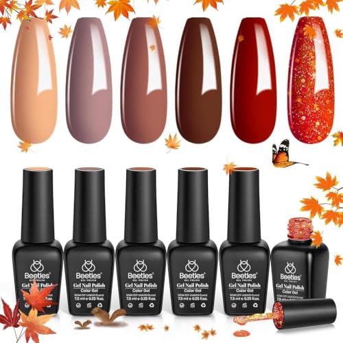 Beetles Fall Gel Nail Polish Set - Orange Brown Burgundy Gel Polish - color: A - Orange Brown Burgundy | Caramel