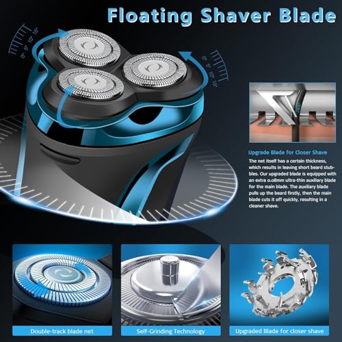 Snapbuy Electric Razor for Men,4D Floating Head Rotary Shaver,Snapbuy Electric Razor Pro of Father,Ipx7 Waterproof,Wet & Dry Fast Charging Electrical Shaver LCD Display(Blue) - color: Blue