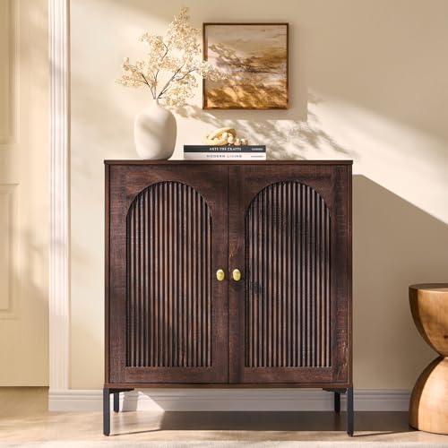 IFGET 34" Tall Modern Arched Sideboard Buffet Cabinet with Storage, Brown - color: Brown, size: 1 Piece