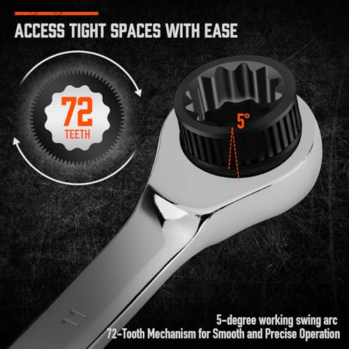 HORUSDY 13-Piece Sturdy Ratcheting Wrench Set | Metric Sizes 6–19mm | Max Torque Ratchet Combination Wrenches Set with Storage Rack | 72-Tooth | Chrome Vanadium Steel - style: 13pcs Metric Ratchet Wrench Set