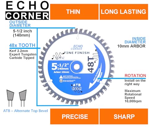 5-1/2" (10mm Arbor) Wood Cutting Circular Saw Blade, 140mmx10mmx48T - style: Wood 48T X1