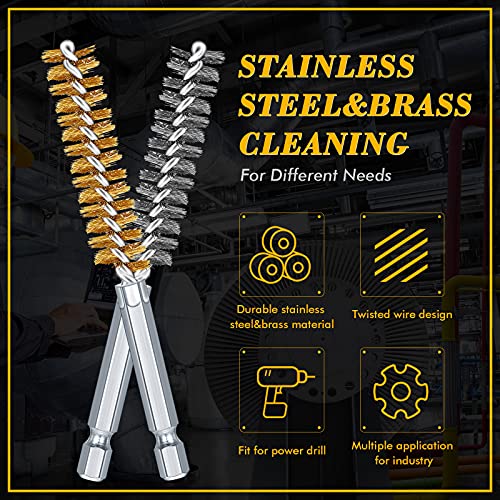 24 Pieces Bore Brush for Drill Wire Bore Brush Set Wire Cleaning Set Stainless Steel Cleaning for Power Drill Impact Driver (Stainless Steel,Brass) - style: Stainless Steel, Brass