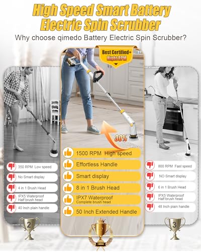 Qimedo Electric Spin Scrubber Q2, 4000mAh Battery, 1500RPM High Power - color: White