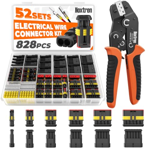 828PCS Waterproof Electrical Connectors with Ratcheting Crimper - size: 828