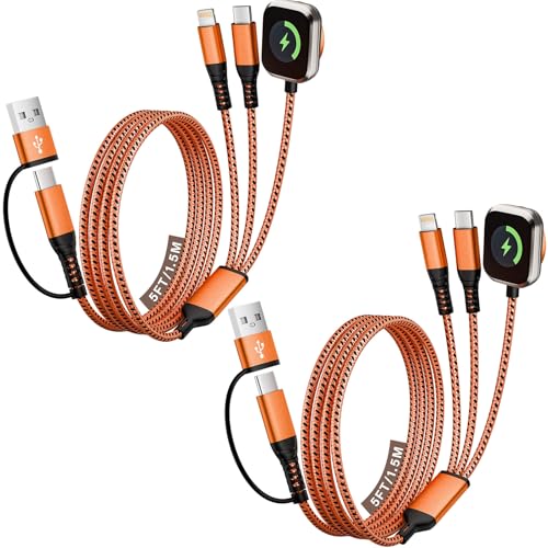 Multi Travel Charger Cord for iWatch, Travel Chargers for Multiple Devices - color: Sunset Orange, size: 2Pack5FT