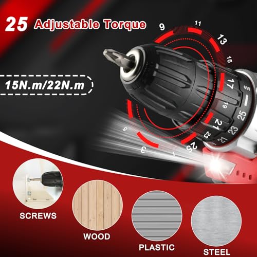 TLGREEN 138-Piece Tool Drill Set with Bits and Case, 12V, Red - color: Red