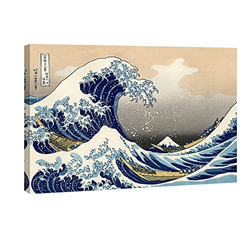 Wieco Art Great Wave of Kanagawa Katsushika Hokusai Giclee Canvas Prints Wall Art Abstract Seascape Pictures Paintings for Living Room Home Decorations Large Modern Stretched and Framed Sea Artwork - size: 36"L x 24"W