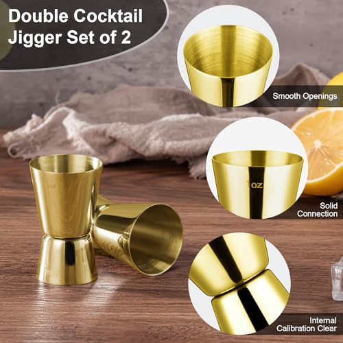 Briout 2Pcs Double Cocktail Jigger for Bartending, 1OZ 1/2OZ,Flat Edge Gold - color: Gold, size: Flat Edge-0.5oz/1oz-2PC