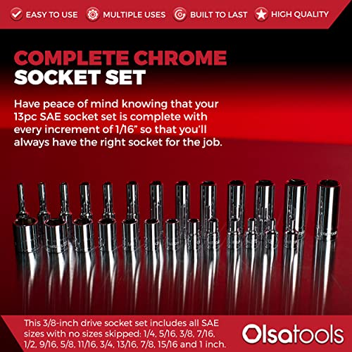 Olsa Tools 3/8-Inch Drive SAE Deep Socket Set - 13pc - color: Sae Deep, size: 13pc, 3/8-Inch Drive