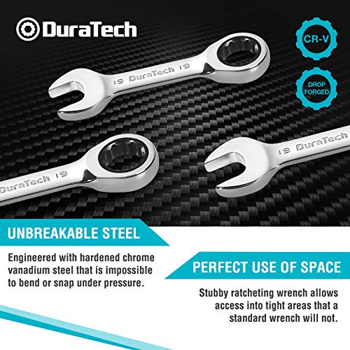 DURATECH Stubby Ratcheting Combination Wrench Set, Metric, 8-piece - size: 10 - 19 mm (8-Piece Set)