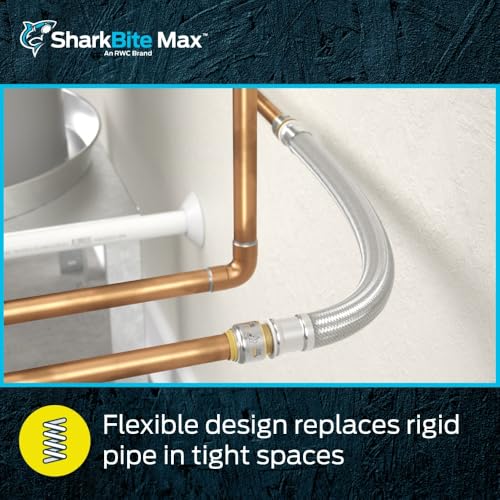 SharkBite Max 3/4 Inch x 3/4 Inch x 18 In. Braided Flexible Repair Coupling Hose, Push-to-Connect Brass Plumbing Fitting, UR3016FX18 - size: 3/4 in. x 3/4 in. x 18 in., style: SharkBite Max