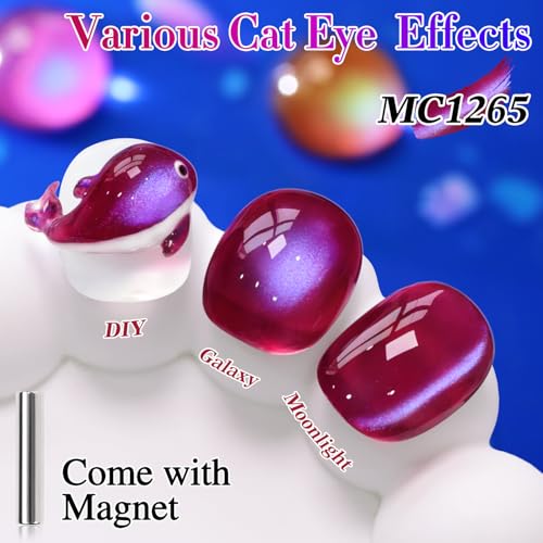 Double Rhythm Jelly Glass Cat Eye Gel Polish with Magnet 15ML Holographic Glitter Shimmer Translucent Sheer Color Magnetic Nail Polish Salon DIY at Home (Burgundy Purple-MC1265) - color: Aurora Burgundy