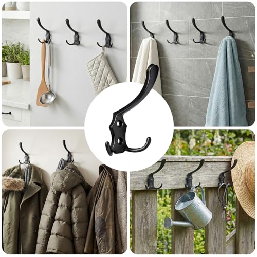 8 Pack Large Coat Hooks, Heavy Duty Three Prong Black Metal Wall Hooks - color: Black, size: 8PCS