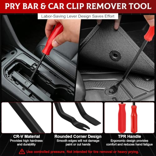 6Pcs Trim Removal Tool with Staple Remover Tool Kit, Nail Puller Baseboard Removal Tool Upholstery Staple Remover Clip Removal Tool Pry Bar Carpet Knife Fastener Remover Tool Kit for Car Wooden Floor