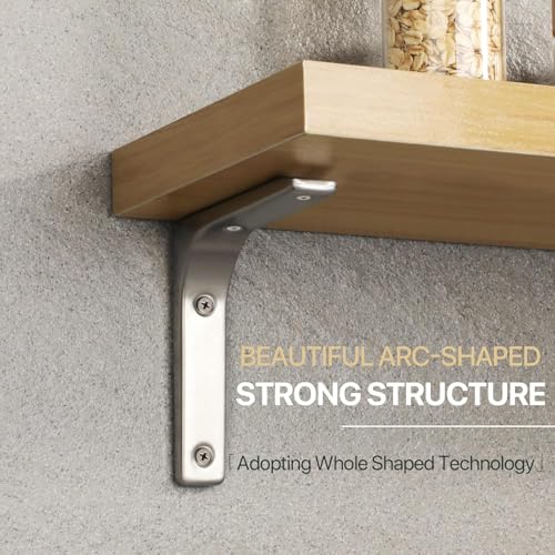 SAYAYO Wall Shelf Bracket 6 x 5 Inch, Stainless Steel Heavy Duty L Bracket - color: Brushed Nickel, size: 6 x 5 Inch (4 PCS)