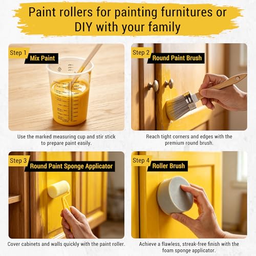 20PCS Paint Brush & Roller Set Furniture Painting Supplies All in One Paint | Include Sponge,Cup,Tray Liner,Mixing Stick and Mini Foam Roller for Home Interior&All Painting