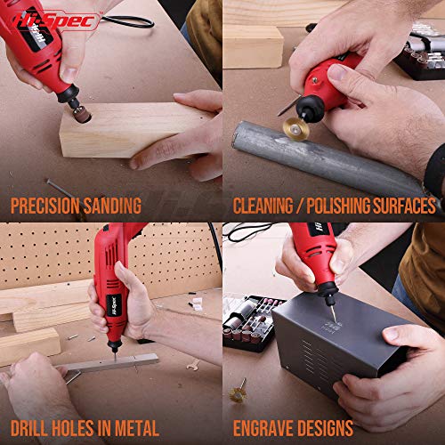 Hi-Spec 130W Corded Power Rotary Multi Tool Kit with Dremel Compatible Bit - color: Red