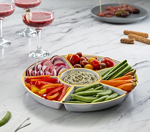 Plasticpro 6 Sectional Round Plastic Serving Tray/Platter (2, White & Gold) - color: White & Gold