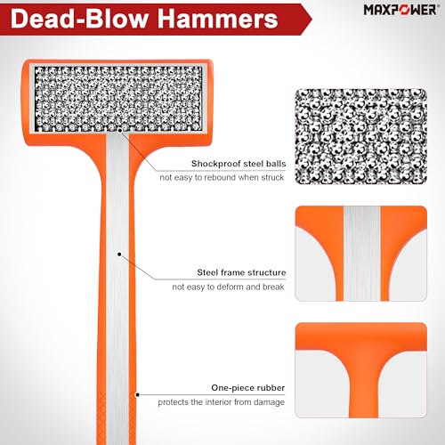 MAXPOWER 3-Piece Hammer Set, 5lbs Dead Blow Hammer, 16oz Rubber Mallet, 35mm Double-Faced Soft Mallet,Non-Marring Striking Tools for Automotive, Woodworking & Assembly - style: 3PCS