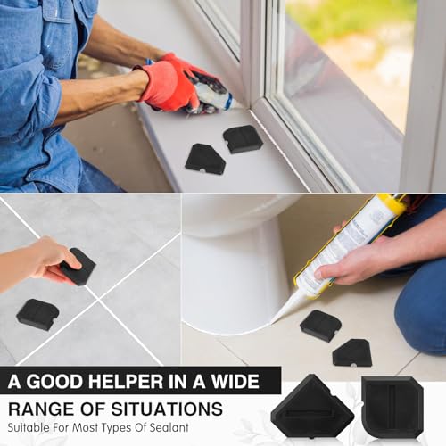 Outus 2 Pieces Caulking Tool Set Silicone Sealant Grout Tool for Kitchen Bathroom Floor Sealant Sealing(Black) - color: Black