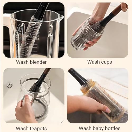 2-in-1 Detachable Blender Cleaning Brush for Vitamix & Ninja, Dual-Head Bottle Brush for Juicer, Cup Lid, Meat Grinder & Kitchen Appliances, Long-Handled Food-Grade Bristles for Deep Crevice Clean