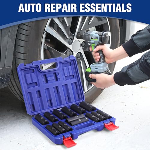 WORKPRO 14-Piece 1/2＂ Drive Deep Impact Socket Set, Metric - style: 14PC, Metric