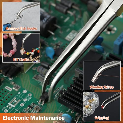 Long Needle Nose Pliers 7 Inches Extra Long Reach Bent Needle Nose Pliers with Serrated Jaw Lanyard Curved Handle Jewelry Pliers For Jewelry Making, Bending Wire and Small Object Gripping - style: Bend Nose