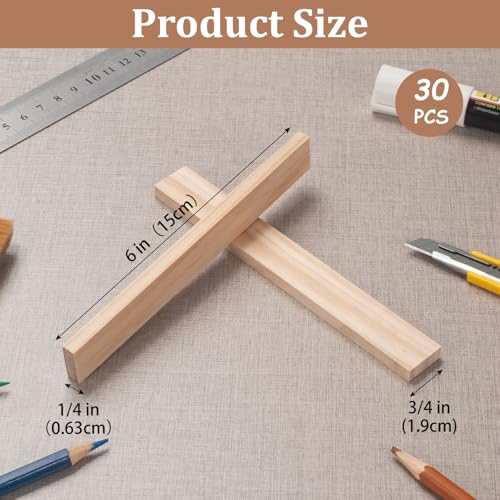 Wood Strips Slats Wooden Dowels for Crafts 1/4" × 3/4" × 6", 30 PCS Wood Trim Planks for Wall, Flat Lumber Boards Square Dowel Rods, Wooden Sticks for Crafting, Woodworking, Model Making - size: 1/4x3/4x6 in - 30 PCS