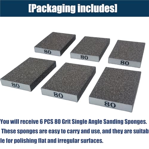Tonmp 6 PCS 80 Grit Hand Sanding Blocks Set - Medium Sander Sponge, Wet and Dry Dual-use Sanding Sponges, Washable and Reusable, Ideal for Wood Metal Wall Polish - style: 80 Grit