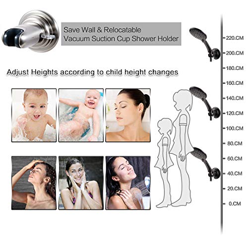 JiePai Suction Cup Shower Head Holder,Adjustable Handheld,Brushed Nickel | 20° adjustable angle,Removable,No-drill wall mount,fits 3/4 handheld,Works on tile glass metal,For bathroom/RV - color: Adjustable Holder-Brushed Nickel