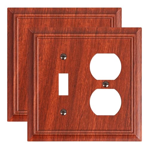 2-Pack Natural Bamboo Fiber Combo Toggle/Duplex Light Switch Cover Plate - color: Wood Grain, size: 1 Toggle/1 Duplex 2PK