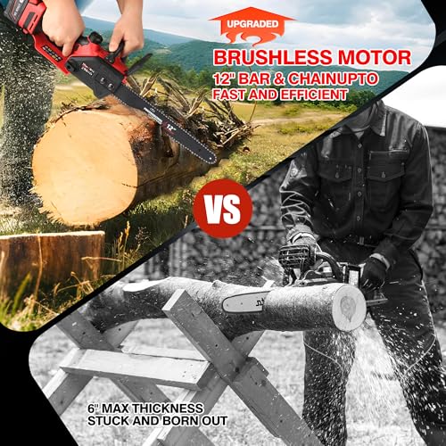 Brushless Electric Chainsaw 12" Cordless Tool Only for Milwaukee M18 18V Battery with Auto Oiler & Security Lock, for Tree Saw Trimming and Branch Wood Cutting (Tool Only)
