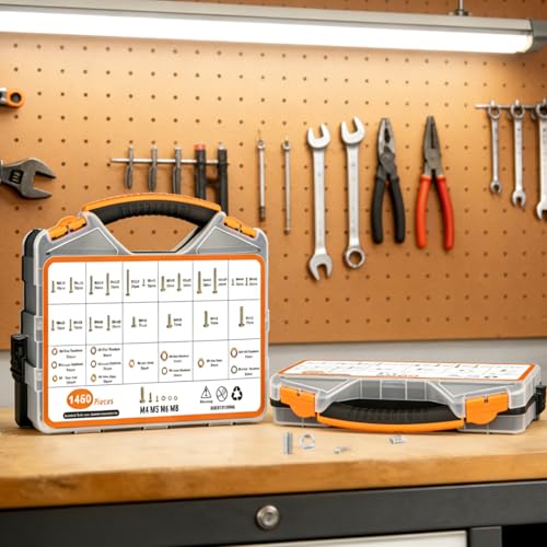 1460PCS Nuts and Bolts Assortment Kit - M4 M5 M6 M8 Grade 8.8 Bolts with Nuts & Washers - Heavy Duty Hex Head Bolts Assortment for Automotive Repair, Machinery, Furniture - Zinc Plated - size: 1460PCS M4 M5 M6 M8