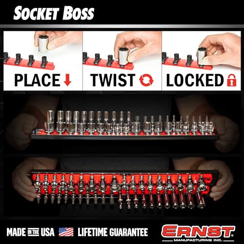 Ernst Manufacturing 8485 Socket Boss, Premium 2-Rail Twist Lock Socket Organizer, 3/8 Inch-Drive, 18-Inch, Green - Made in USA - color: Green, size: 3/8", style: 19-INCH
