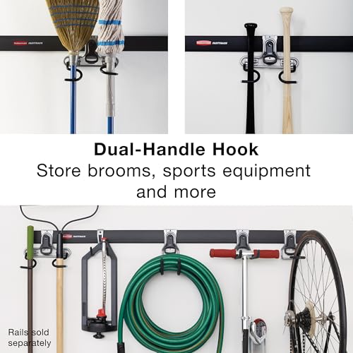 Rubbermaid FastTrack 2-Handle Hook (S Hook) Mounted Garage Storage and Space Saving Organization System Metallic Powder-Coated Steeel for Rakes/Brooms/Toys/Ladders - style: Double-Handle Hook