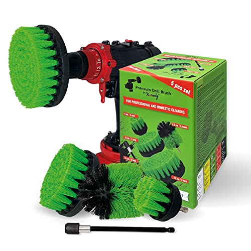 Premium Drill Brush Professional – Medium 5-Piece Kit (5/4/3.5/2 in Brushes + 6 in Extension) | Multi-Surface Kitchen and Household Cleaning for Ovens, Hobs, Floor Tiles and Greasy Cookware - color: Green